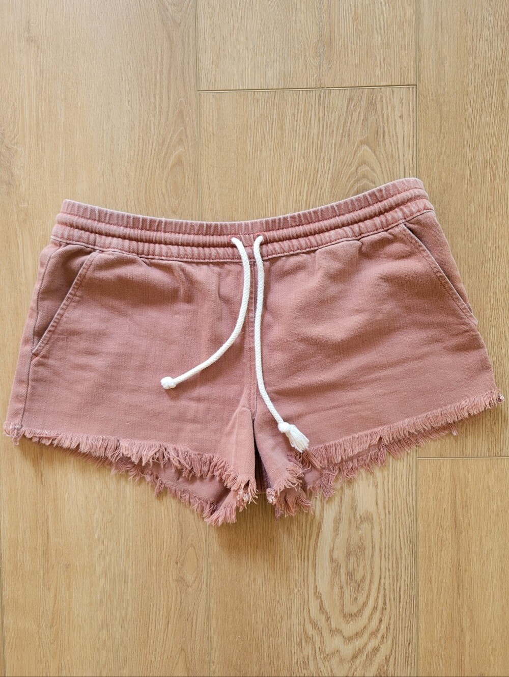 Aerie Red Shorts Pull-on Elastic Waist Small Frayed Raw Hem Drawstring AEO